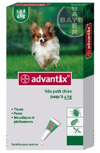 Advantix chien jusqu' à 4kg 4 pipettes antiparasitaire