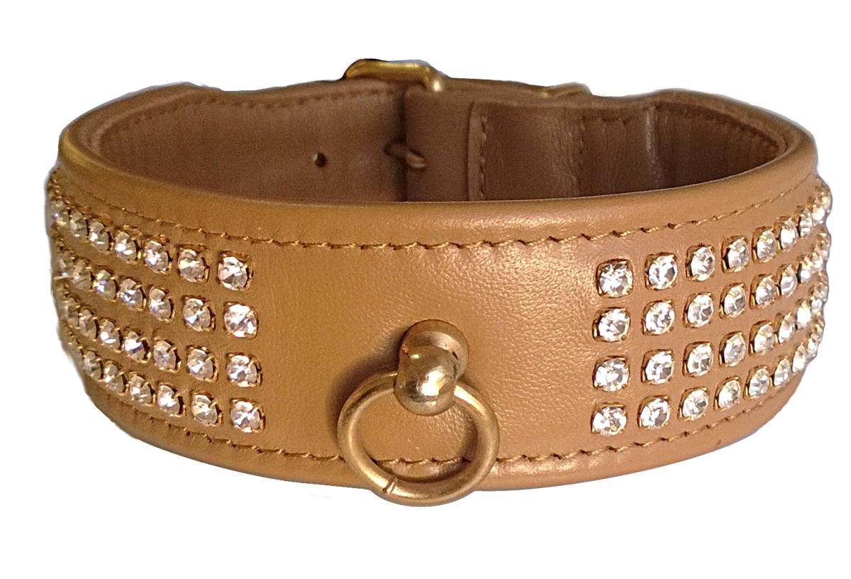 Collier cuir agneau 4 rangs strass pour chien 42 cm