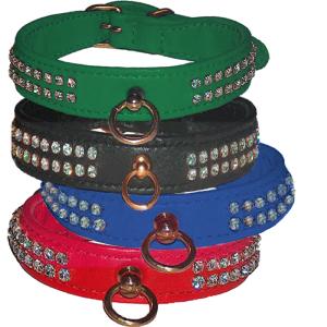 Collier cuir agneau 2 rangs strass pour chien 45 cm