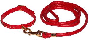 Laisse + Collier clouté pour chien imitation cuir 35 cm